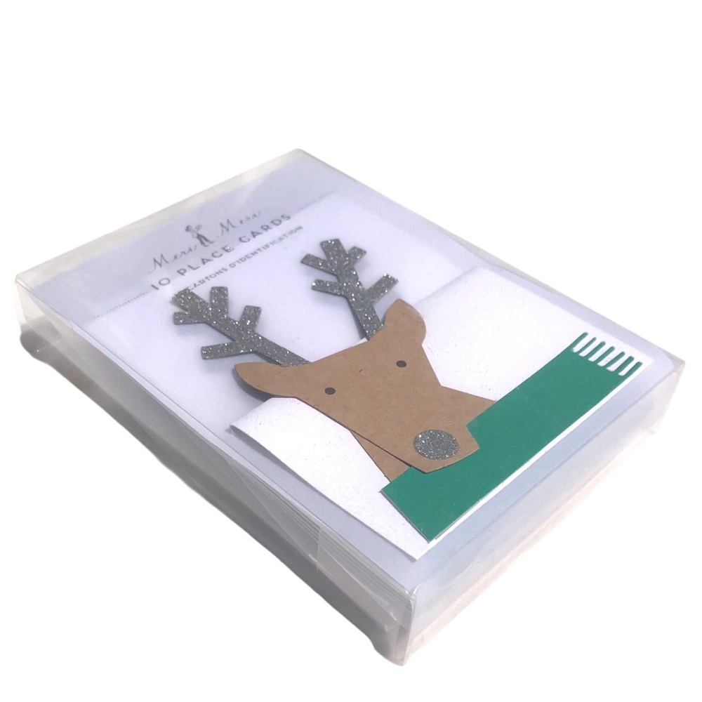 Meri Meri Santa & Reindeer Holiday Embellished Place Cards, Set 10 (2 Designs)